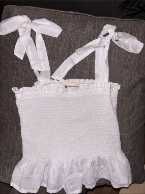 The Impeccable Pig White Smocked Ruffle Top